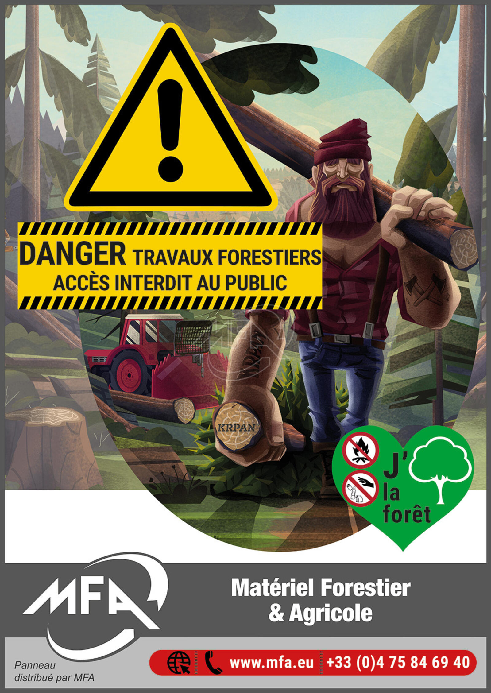 Panneau danger travaux forestier 42x60cm